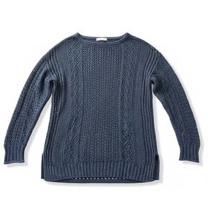 Chico’s Navy Blue Cable Knit Sweater Size 1 (US Medium) Cotton Blend Pullover